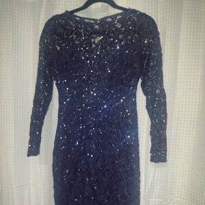 Small to medium l, lace and sequin, long sleeve dress.